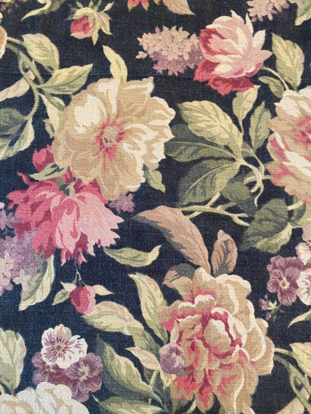 Vintage Dark Floral Peony Roses Cotton Tablecloth 64"x54"